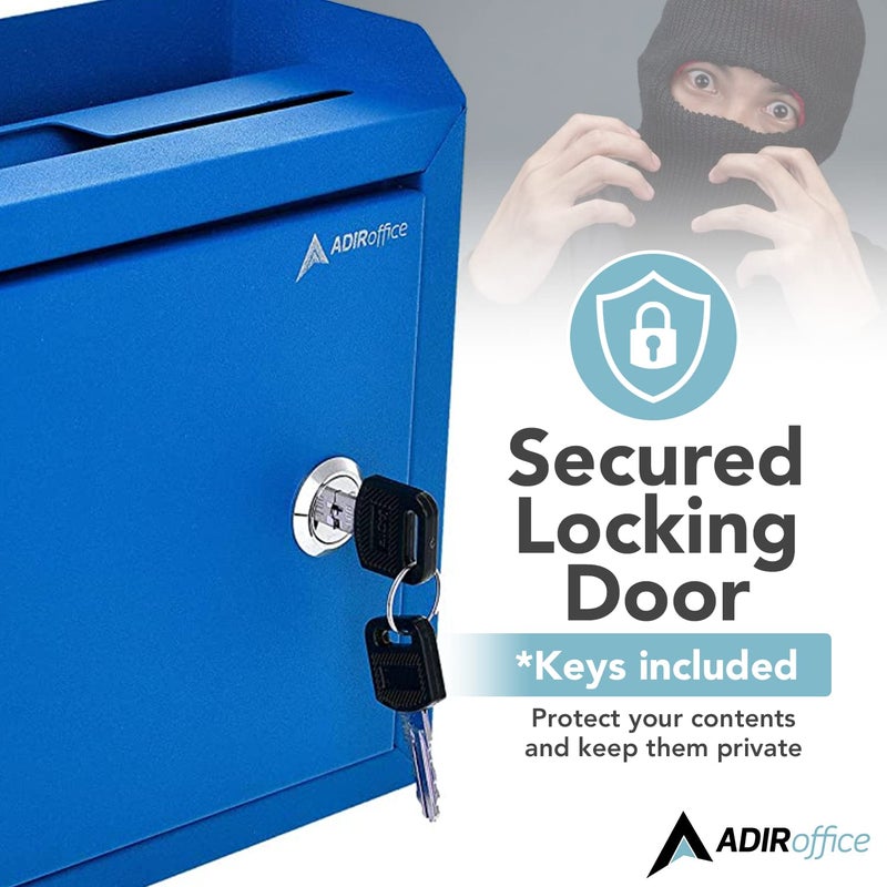 Adir Corp. Adir Corp Suggestion Box with Slot and Lock - Drop Box with Lock, Cash Dropbox - 9.8x7.5x3.4 Inches Wall Mount Donation Box - Metal Deposit Box (Blue) - Image 2